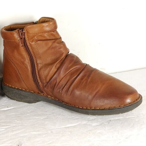 Miz Mooz Women's Pleasant US9,5 EU40 Brown Leather Ruched Side Zip Ankle Boots - Picture 7 of 14